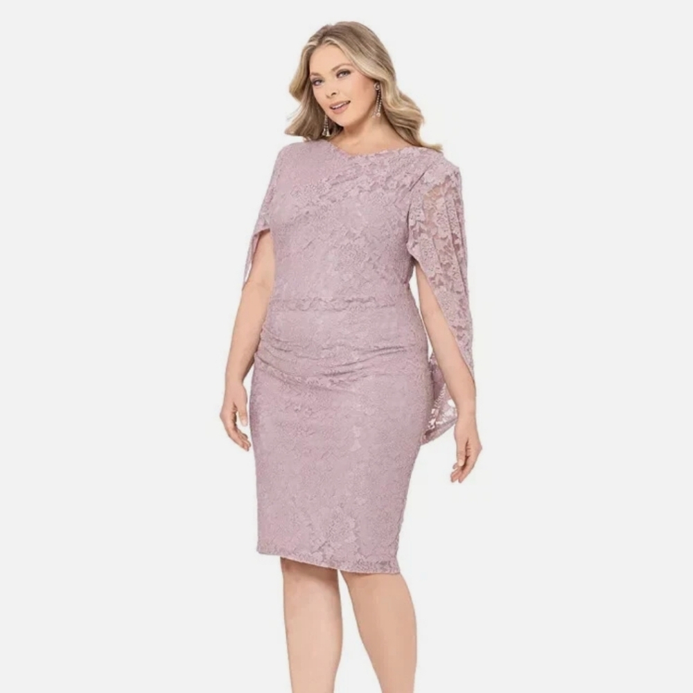 NWT Betsy‎ & Adam Lace Capelet Sheath Soft Pink Dress Sz. 10